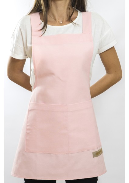 Özel Tasarım Barista Ahşap Seramik Kuaför Önlük 05B Monet Pembe