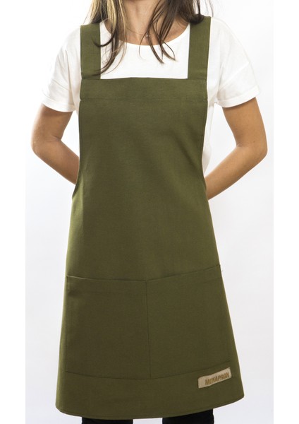 Özel Tasarım Barista Ahşap Seramik Kuaför Önlük 05B Monet Yeşil
