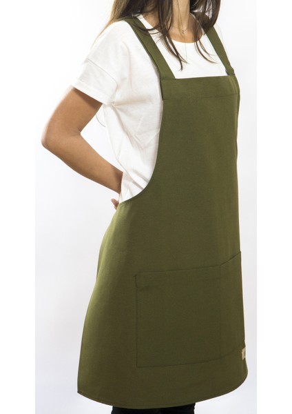 Özel Tasarım Barista Ahşap Seramik Kuaför Önlük 05B Monet Yeşil