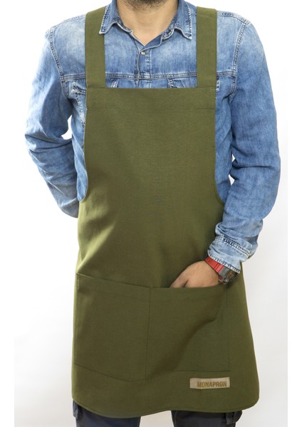 Özel Tasarım Barista Ahşap Seramik Kuaför Önlük 05B Monet Yeşil