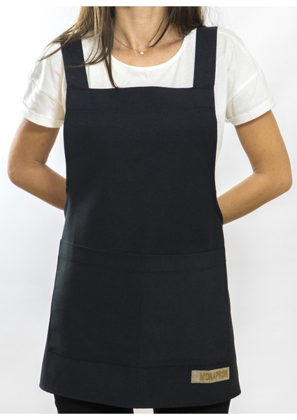 Özel Tasarım Barista Ahşap Seramik Kuaför Önlük 05B Monet Siyah