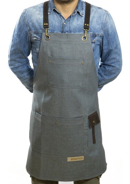 Özel Tasarım Barista Ahşap Seramik Kuaför Önlük 13 Mantegna Denim