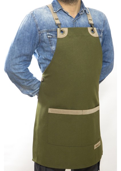 Özel Tasarım Barista Ahşap Seramik Kuaför Önlük 15 Bellini Yeşil