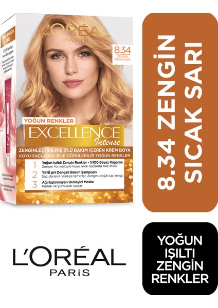 Loreal Paris Saç Boyası - Excellence Intense 8.34 Zengin Sıcak Sarı