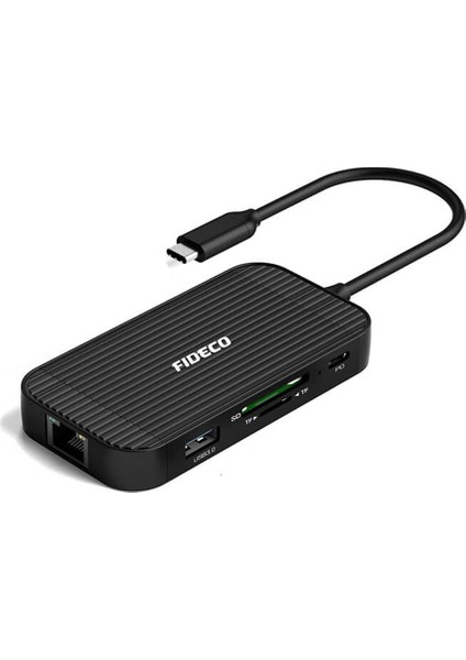 Fıdeco USB Type C To 4K HDMI USB 3.0 Hub Çoklayıcı Kulaklık Mikrofon Kart Okuyucu Gigabit Ethernet