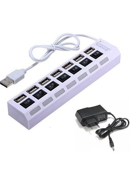 7 Port USB Hub Çoklayıcı Anahtarlı Switch Işıklı Adaptörlü