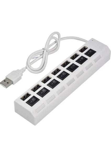 7 Port USB Hub Çoklayıcı Çoğaltıcı On / Off Düğmeli Işıklı