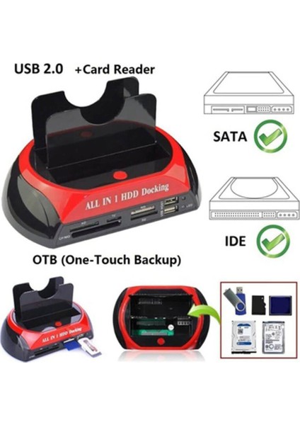 USB 2.0 2.5 / 3.5'' Inç Harddisk Ide Sata Docking Stand Kart Okuyucu HDD Klonlama