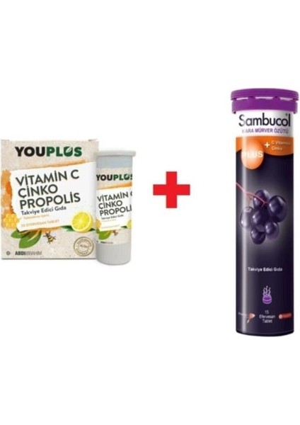Plus Efervesan 15 Tablet + You Plus Vitamin C, Çinko, Propolis 20 Efervesan