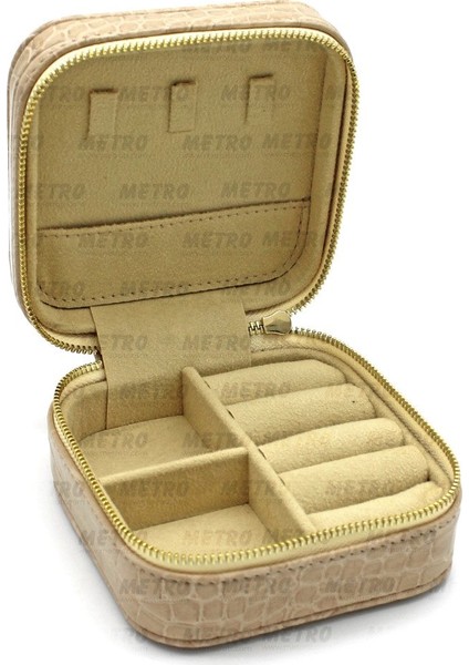 Krokodil Küçük Boy Fermuarlı Takı Kutusu Bej