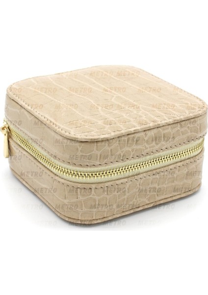 Krokodil Küçük Boy Fermuarlı Takı Kutusu Bej fiyatları