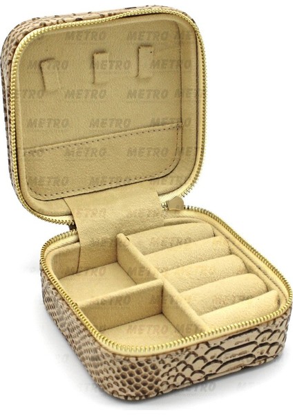 Krokodil Küçük Boy Fermuarlı Takı Kutusu Krem