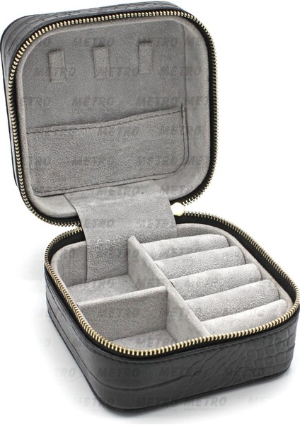 Krokodil Orta Boy Fermuarlı Takı Kutusu Siyah