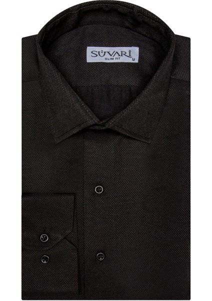 Slim Fit Armür Desenli Erkek Gömlek