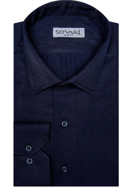 Slim Fit Armür Desenli Erkek Gömlek