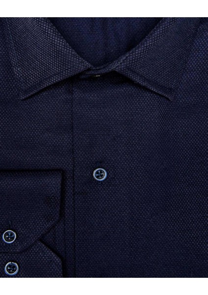 Slim Fit Armür Desenli Erkek Gömlek