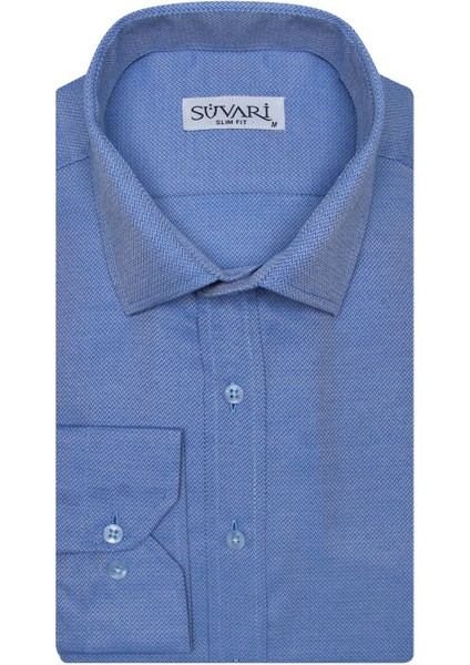 Slim Fit Armür Desenli Erkek Gömlek