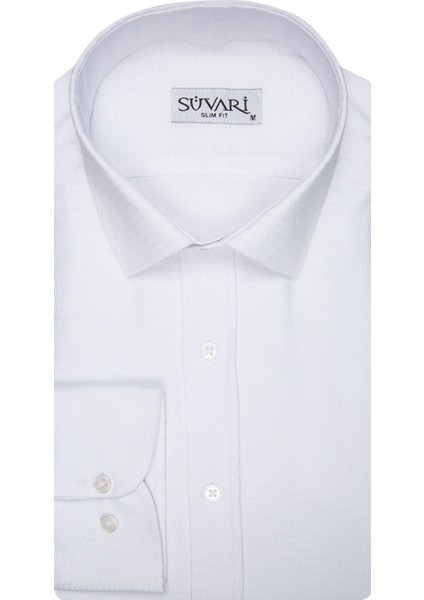 Slim Fit Armür Desenli Erkek Gömlek