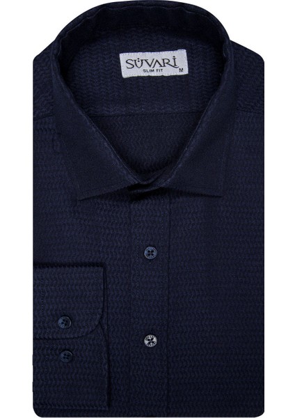 Slim Fit Armür Desenli Erkek Gömlek modelleri