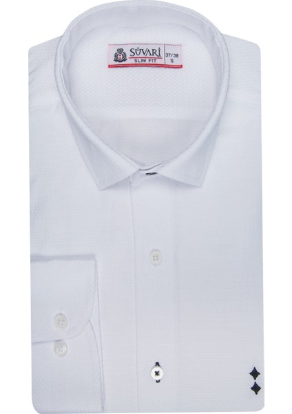 Slim Fit Armür Desenli Erkek Gömlek