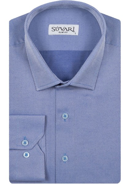 Slim Fit Armür Desenli Erkek Gömlek