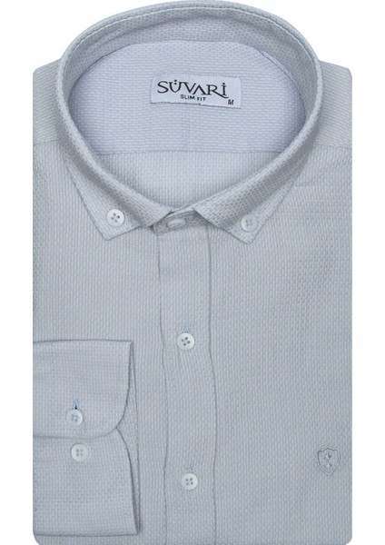 Slim Fit Armür Desenli Erkek Gömlek