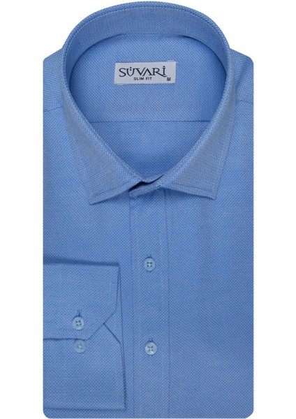 Slim Fit Armür Desenli Erkek Gömlek