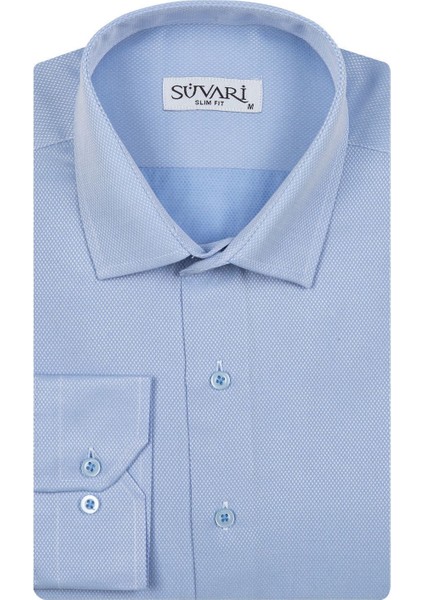 Slim Fit Armür Desenli Erkek Gömlek