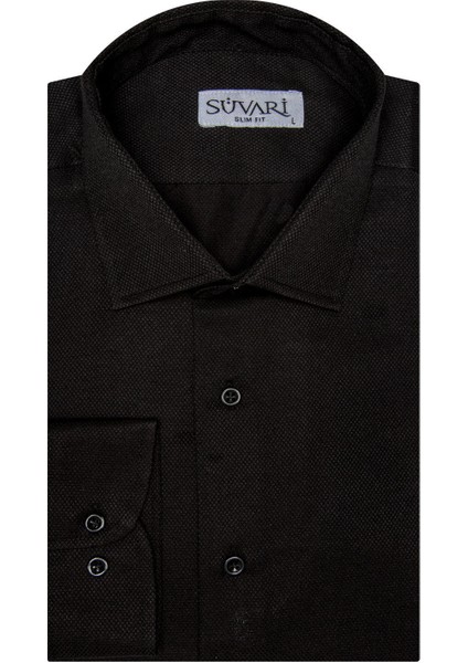 Slim Fit Armür Desenli Erkek Gömlek