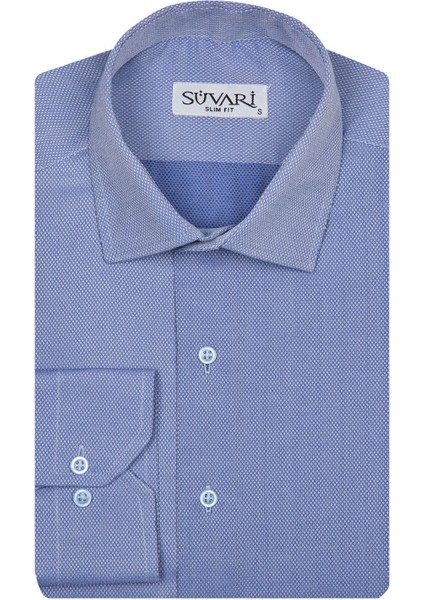 Slim Fit Armür Desenli Erkek Gömlek