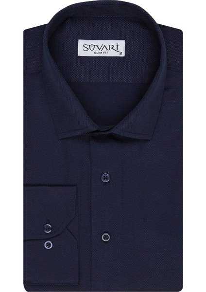 Slim Fit Armür Desenli Erkek Gömlek