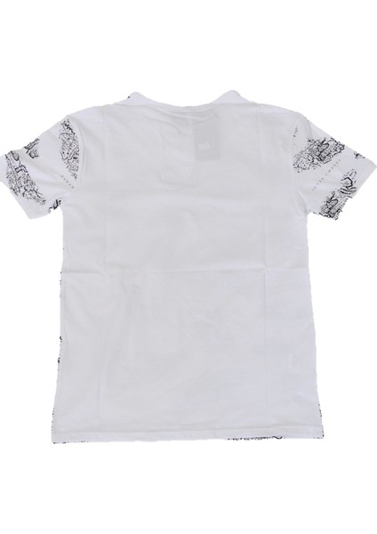 Yaka Şeritli,düğmeli Beyaz Üzerine Siyah Baskılı-Erkek T-Shirt fiyatları