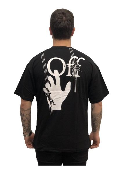 Sırt Baskılı Oversize Dirsek Kol Bol Kesim Solmayan Siyah Pamuk Trend Erkek Tşört