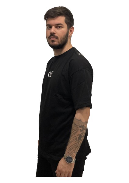 Sırt Baskılı Oversize Dirsek Kol Bol Kesim Solmayan Siyah Pamuk Trend Erkek Tşört fiyatları