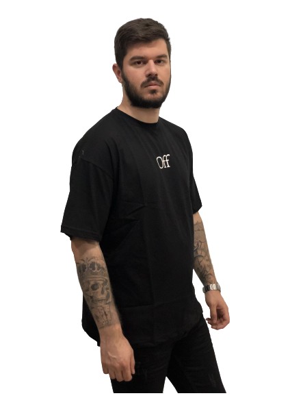 Sırt Baskılı Oversize Dirsek Kol Bol Kesim Solmayan Siyah Pamuk Trend Erkek Tşört fırsatları