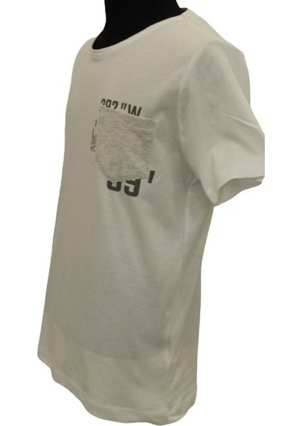 – Erkek Cep Çizgili Baskılı T-Shirt –beyaz modelleri