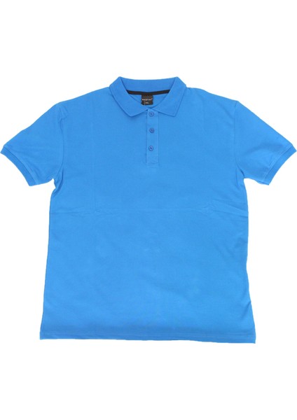 Büyük Beden Polo Yaka Erkek T- Shirt Mavi