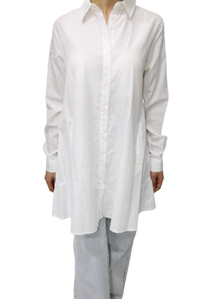 - Kadın Arka Kat Kat Tunik Gömlek - Ekru