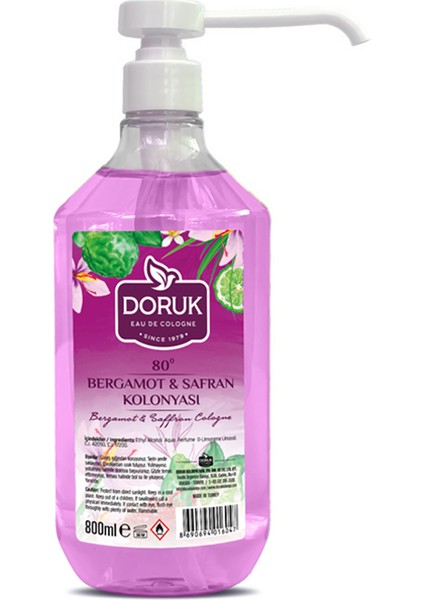 Doruk Bergamot & Safran Kolonyası 80° Püskürtmeli 800 ml