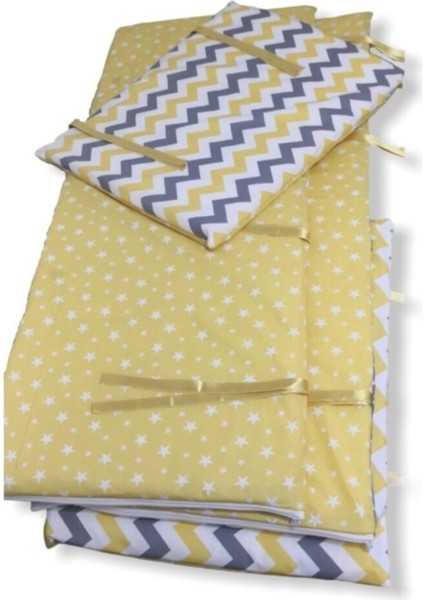 Bebek/çocuk Beşik Kenar Koruma 80X180 Beşik Için (4 Parça) Sarı Zikzaklı ve Yıldızlı