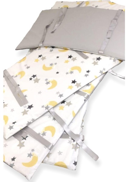 Bebek/çocuk Beşik Kenar Koruma 80X180 Beşik Için (4 Parça) Sarı Hilal/gri