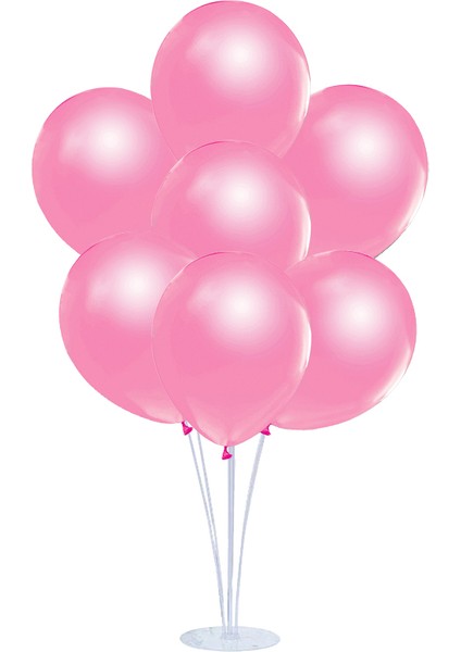 Balon Standlı, 7 Adet - Metalik Pembe Balon