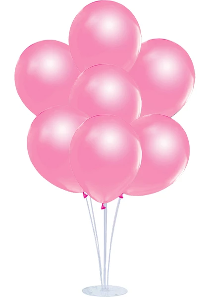 Süsle Bebek ve Parti Balon Standlı, 7 Adet - Metalik Pembe Balon