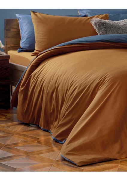 King Size, Çift Yönlü, Nevresim Set, Poplin Kumaş, Kremit-Indigo Mavi fiyatları