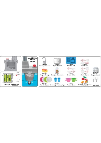 Oyuncak Modern Mutfak Çeşmeli Lavabo Set Mutfak Oyuncak Set