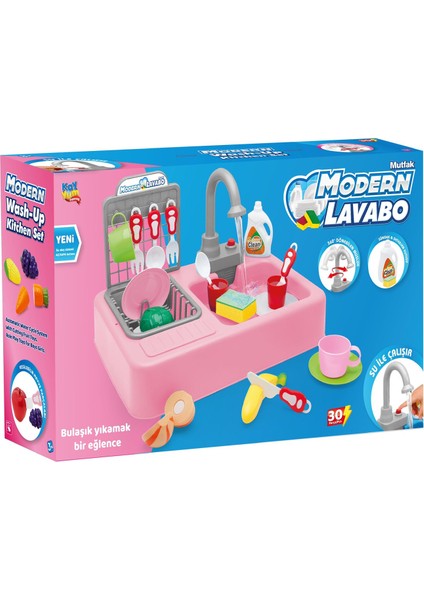 Oyuncak Modern Mutfak Çeşmeli Lavabo Set Mutfak Oyuncak Set