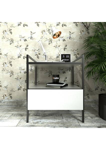 Modern Komodin Metal Ahşap Çekmeceli Komidin Metal Ayaklı Raf fırsatları