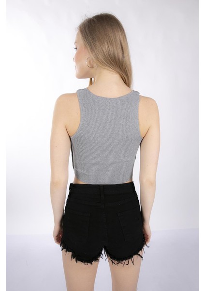 Mınt.21 Askılı Grimelanj Patchwork Crop Örme Bluz