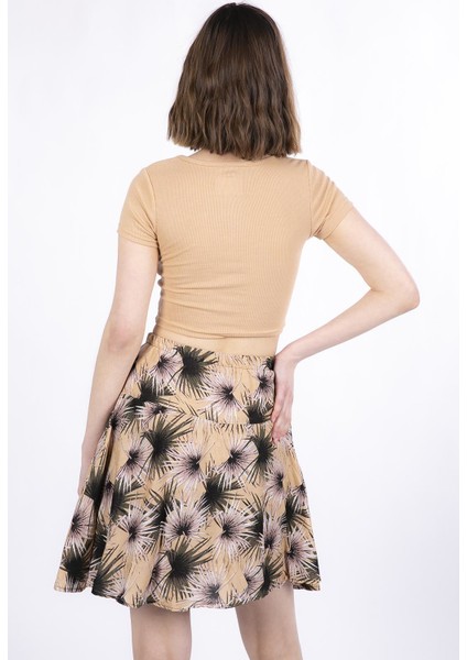 Kare Yaka Bej Crop Örme Bluz
