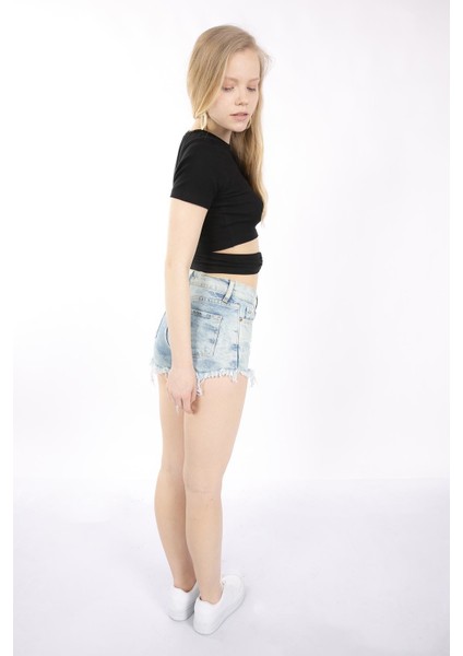 Mınt.21 Halka Detaylı Kruvaze Crop Siyah Örme Bluz